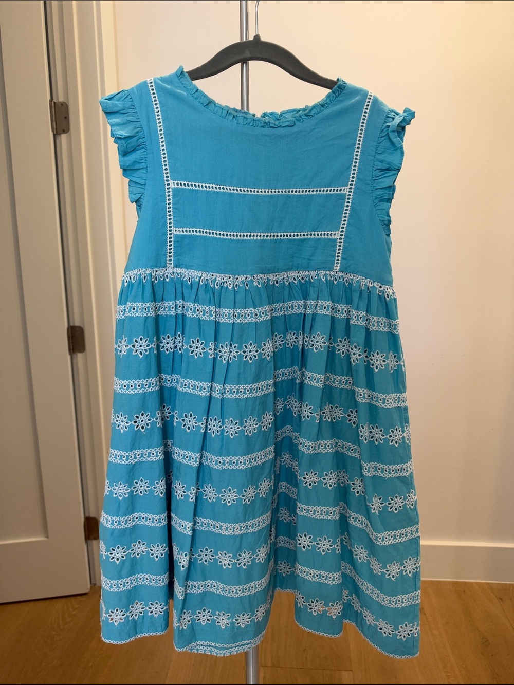 Mini Boden Blue Eyelet Dress - size 7-8